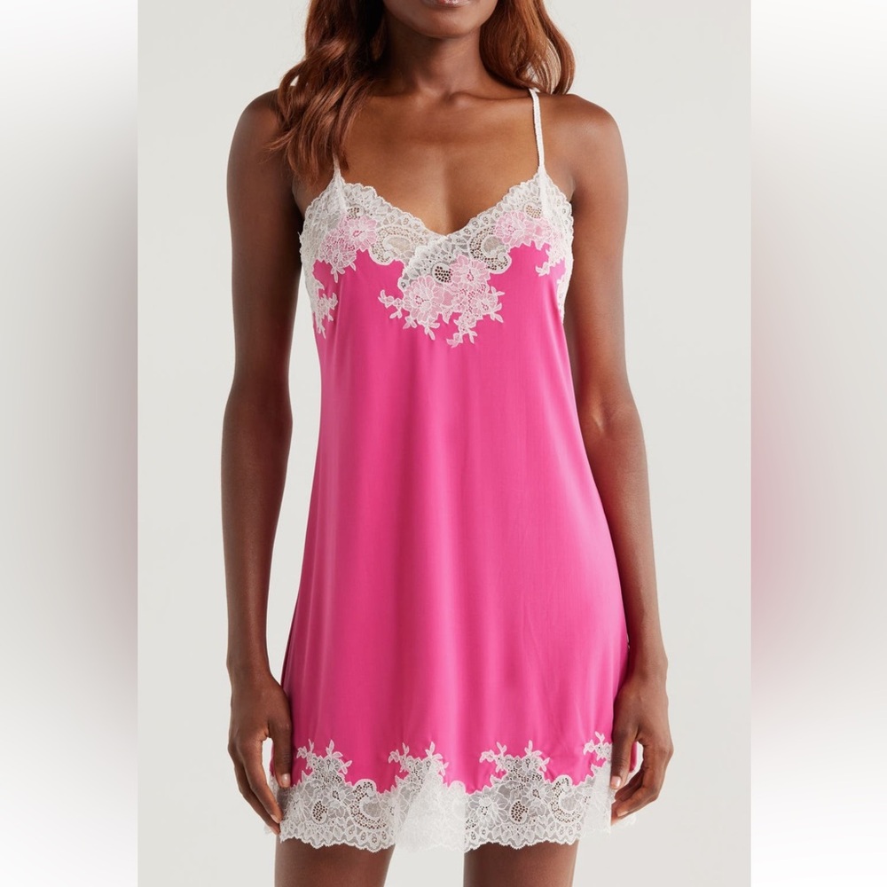 Natori Enchant Lace Trim Chemise Pink - Small